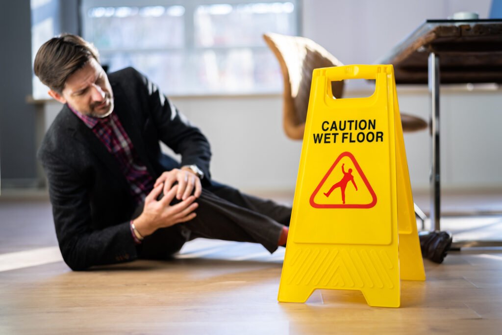 Man who would want to know how much compensation for slipping on wet floor is possible.