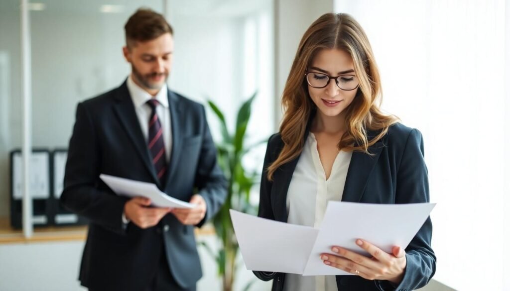 Hamilton No Win No Fee Solicitors: two solicitors stood in an office reviewing paperwork