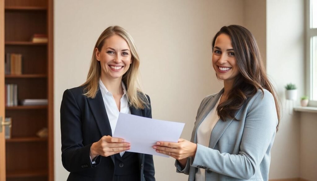 Kingswinford No Win No Fee Solicitors: A female solicitor handing over a contract to her female client
