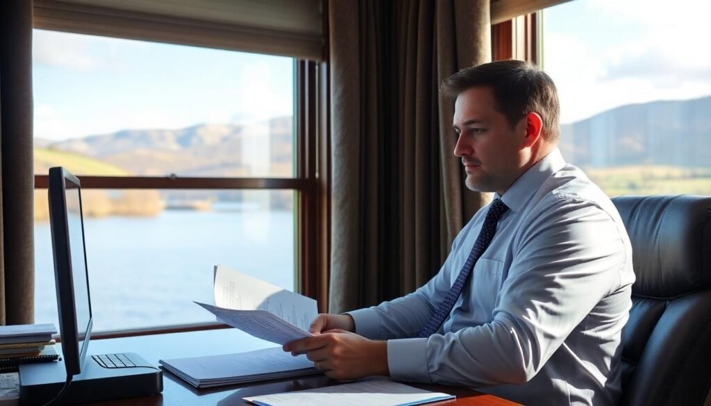 Kirkcaldy No Win No Fee Solicitors: a picture of a solicitor sat at his desk.