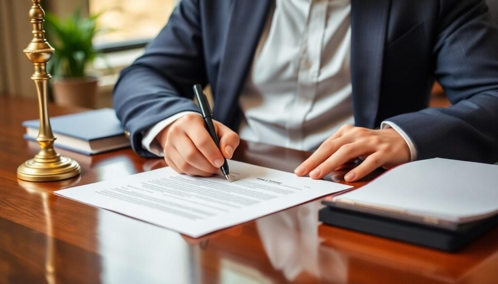 Lowestoft No Win No Fee Solicitors: A picture of a solicitor signing a contract