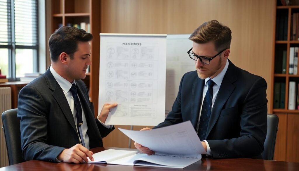 Ramsgate No Win No Fee Solicitors: Two male solicitors reviewing paperwork for a personal injury claim.