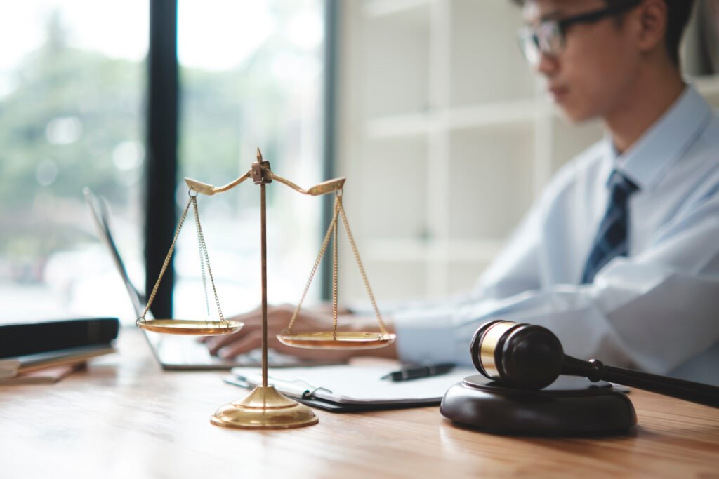 Lawyer sat at a desk
