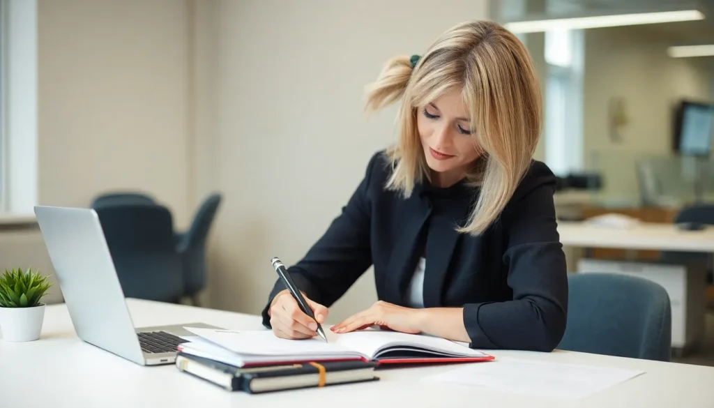 Ingleby Barwick No Win No Fee Solicitors: A solicitor sat at her desk writing in her diary.
