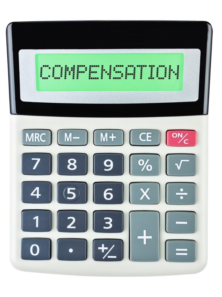 A calculator with 'compensation' written on the screen.