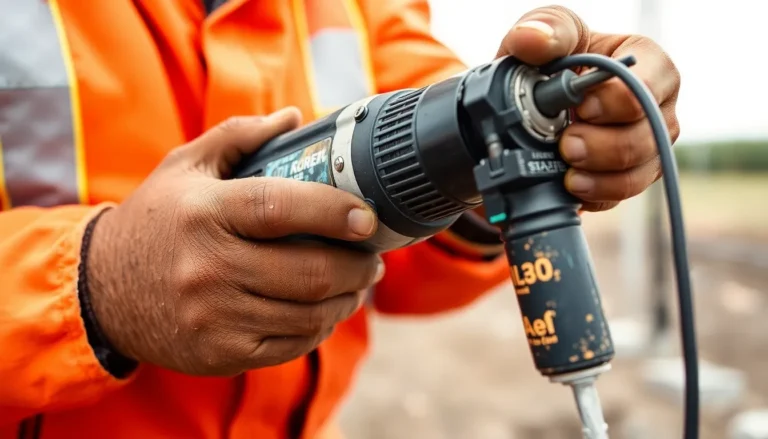 A worker checking a drill before using it.