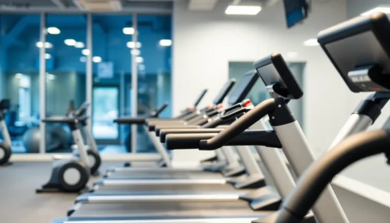 a row of running machines in a gym