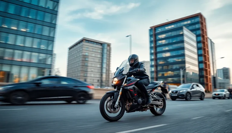 A motorcycle being ridden through central London