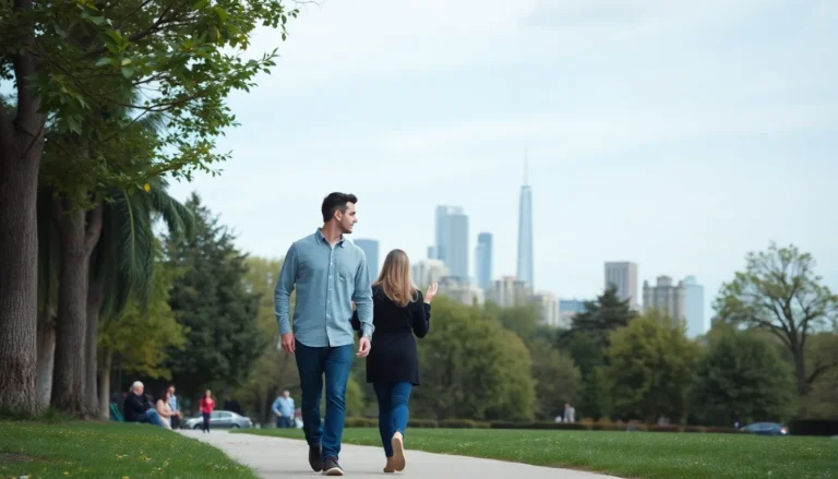 Pedestrians walking in a public park.
