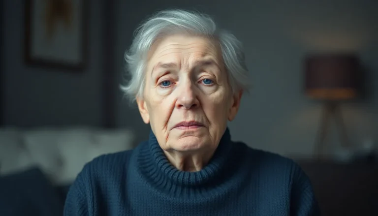 A picture of an elderly lady looking towards the camera.