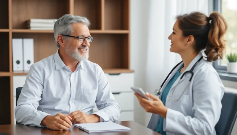 A doctor looking confident while talking to her patient.